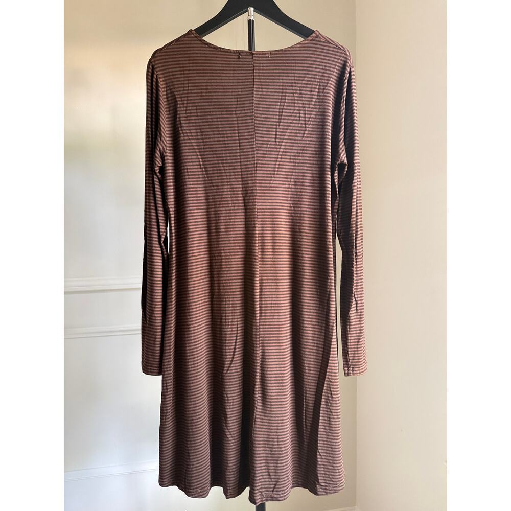 Cut Loose USA Rust Brown Stripe Swing Dress Rayon Stretch Long Sleeve Medium - Picture 3 of 6